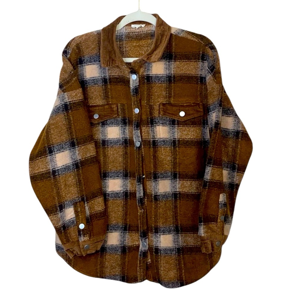 POL Brown/Tan Plaid Wool Jacket, Size Medium